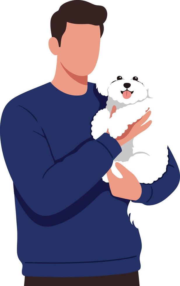 Person holding a fluffy white dog in a flat illustration style vector