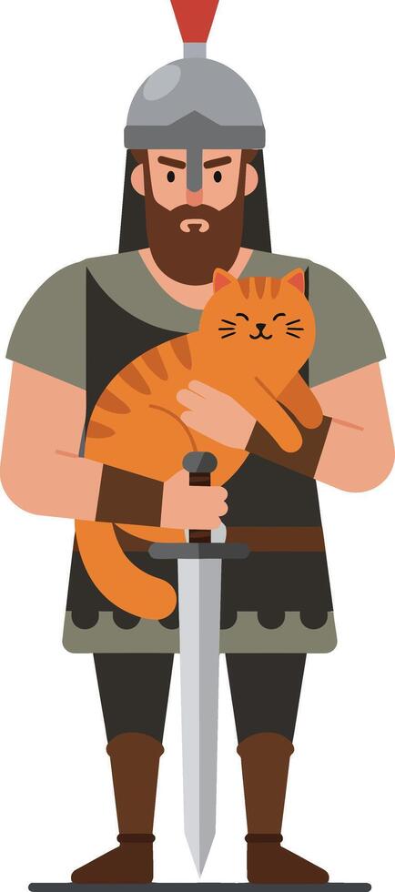 Knight holding a black cat in flat minimal art vector