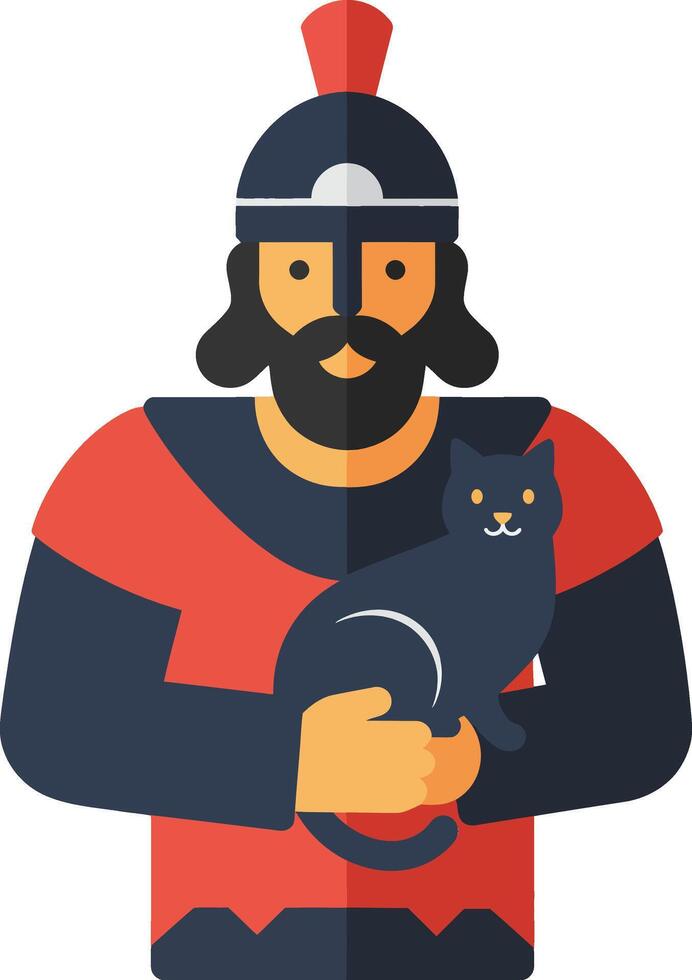 Soldier holding a cat in a flat minimal art style illustration vector