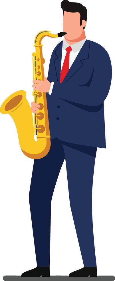 Musician playing saxophone in a suit, flat design art vector