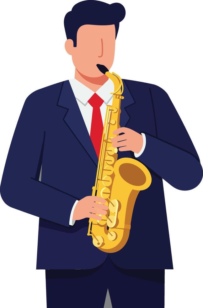 Musician playing saxophone in formal attire, minimal design art vector
