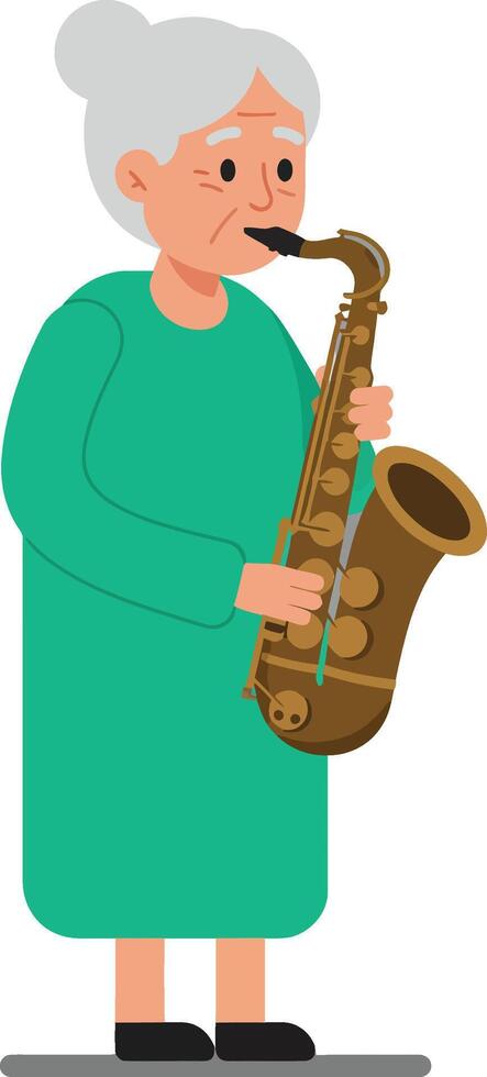 Elderly woman playing saxophone in flat style art vector