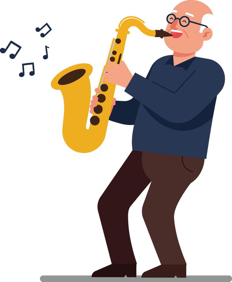 Elderly man playing saxophone in a flat style art vector