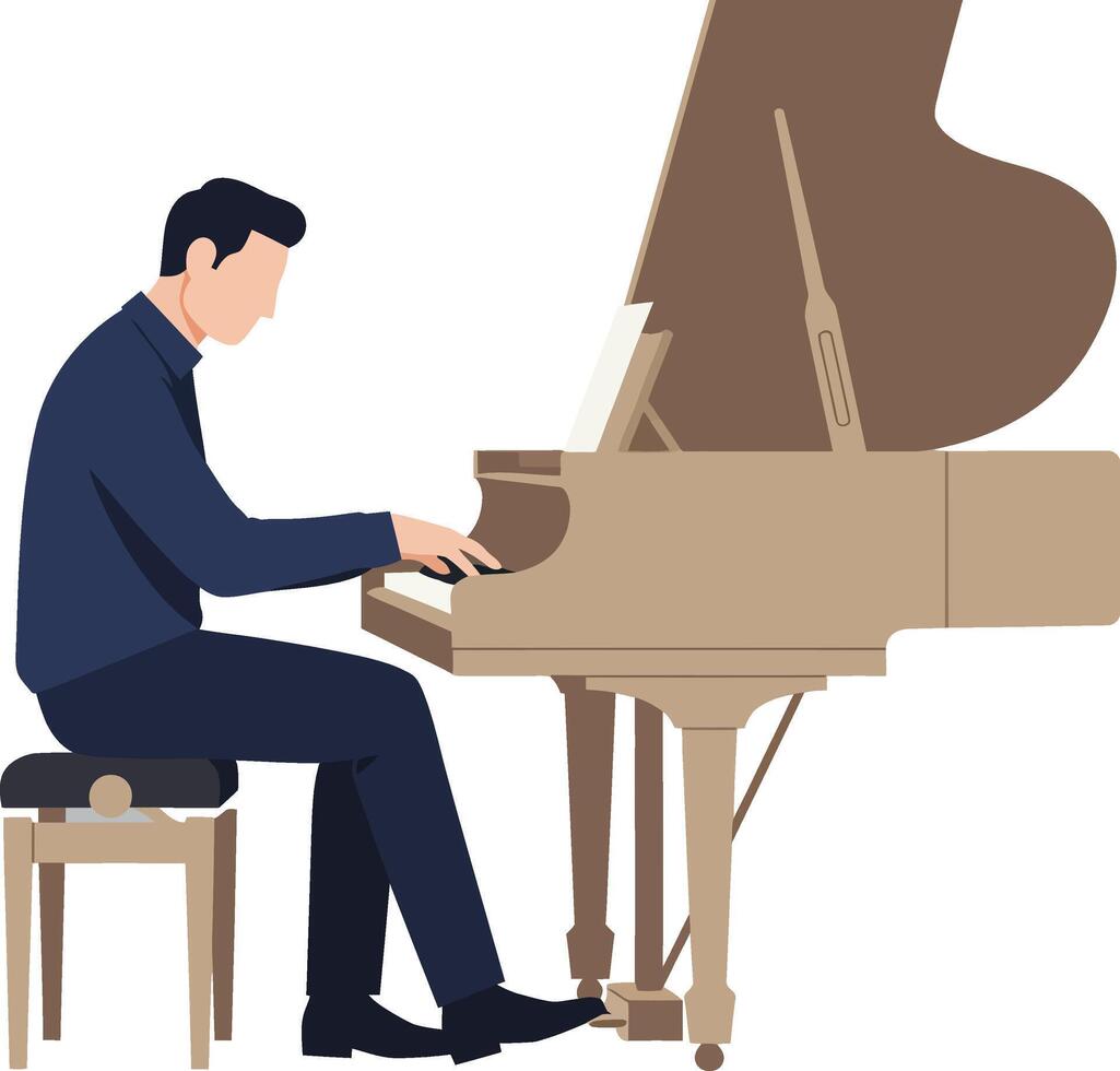 Pianist playing music at a grand piano in flat art style vector