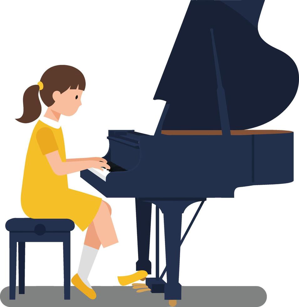 Girl playing grand piano in flat design style art vector