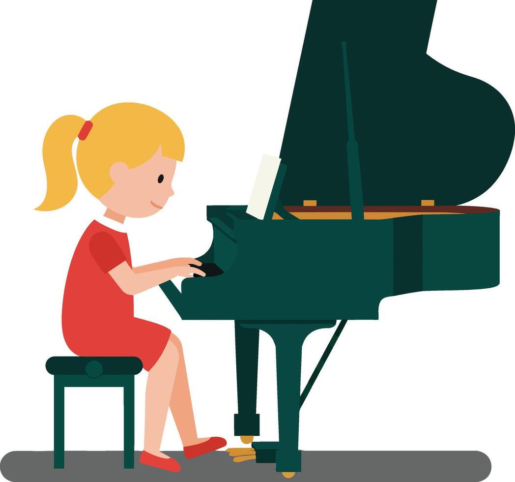 Girl playing piano in flat minimal style art vector