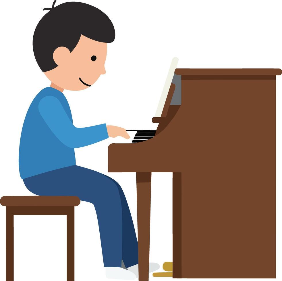 Child playing grand piano in minimal flat design art vector