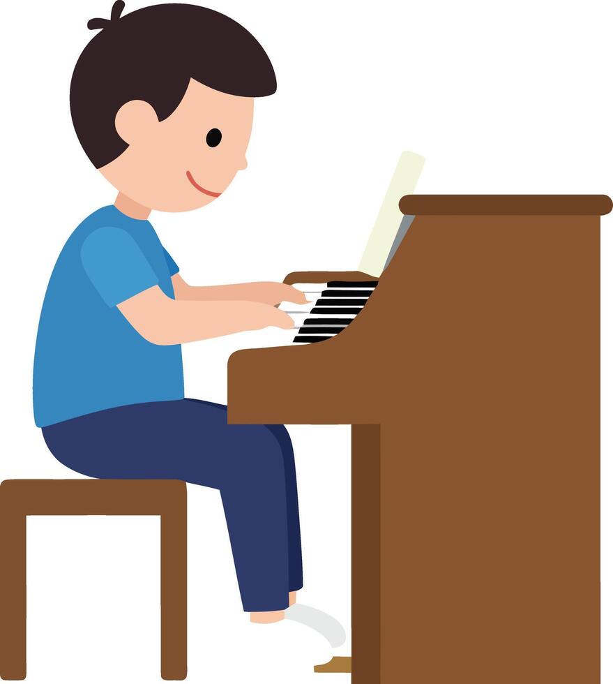 Young girl playing piano in minimal flat design art vector