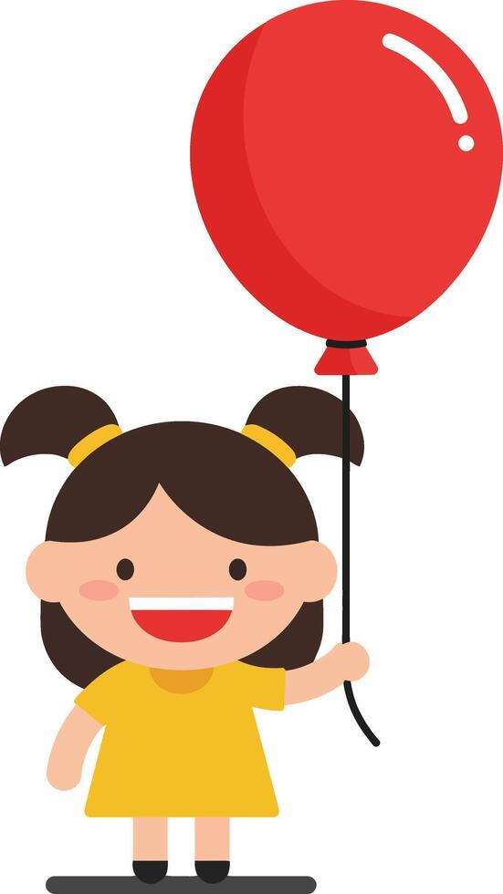 Happy child holding a bright red balloon in flat art style vector