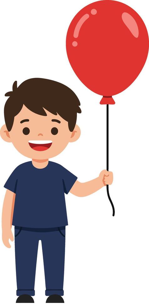 Happy boy holding a red balloon in flat art style illustration vector