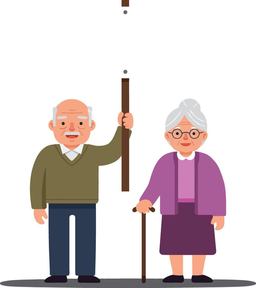 Elderly couple standing together with cane in flat art style vector