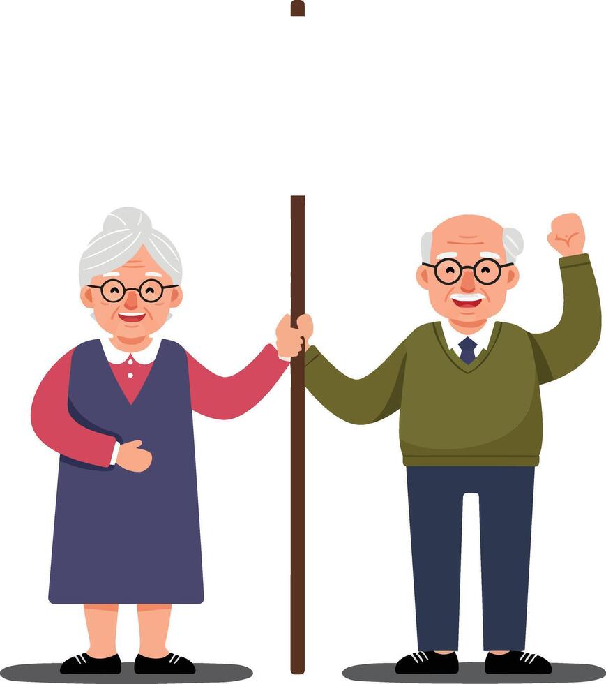 Elderly couple celebrating together in colorful flat art vector