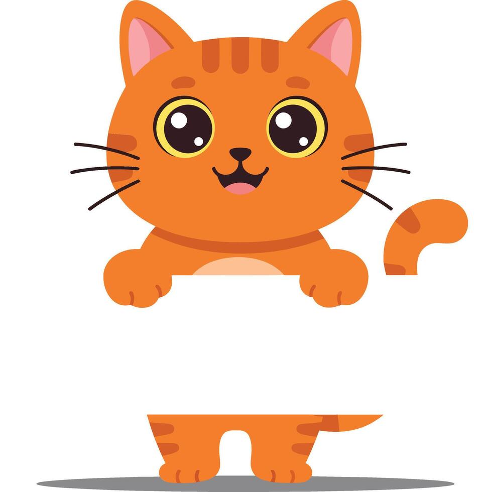 Cute orange cat character with playful expression in flat art style illustration vector