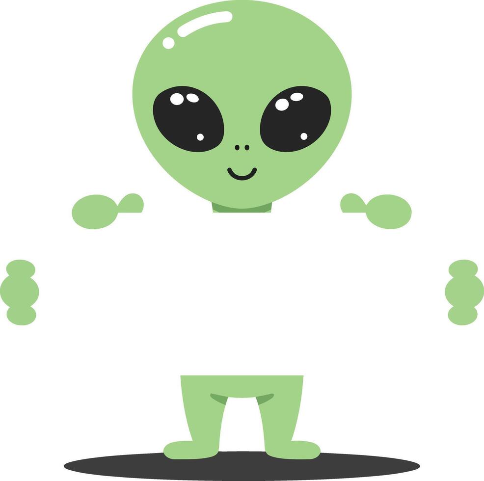 Cute green alien character in minimalistic style holding a blank sign art vector