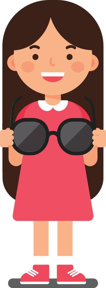 Happy girl holding sunglasses in minimal flat design art vector