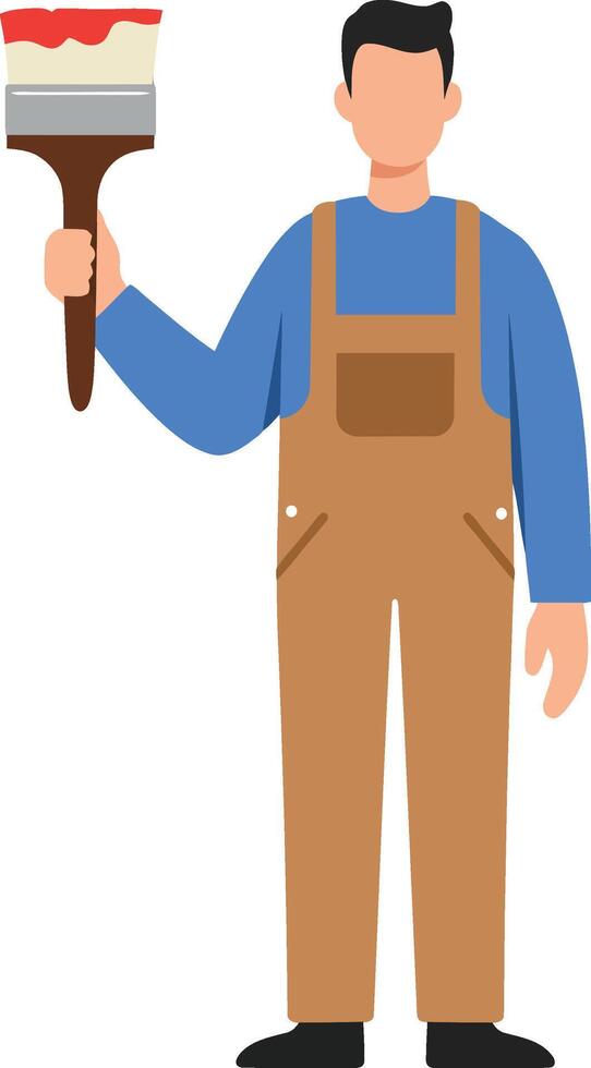 Painter holding a brush in minimal flat design art vector