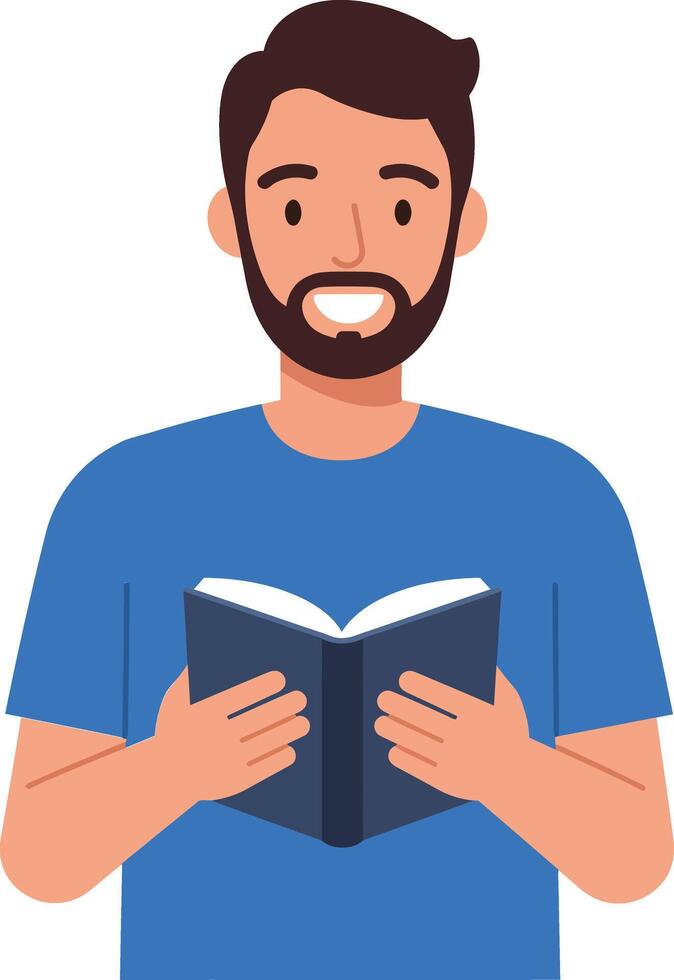 Happy man reading a book in flat style illustration vector