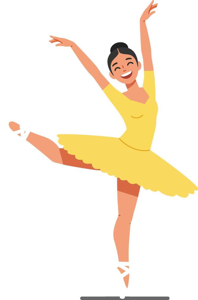 Ballerina dancing gracefully in a vibrant yellow tutu, flat illustration vector
