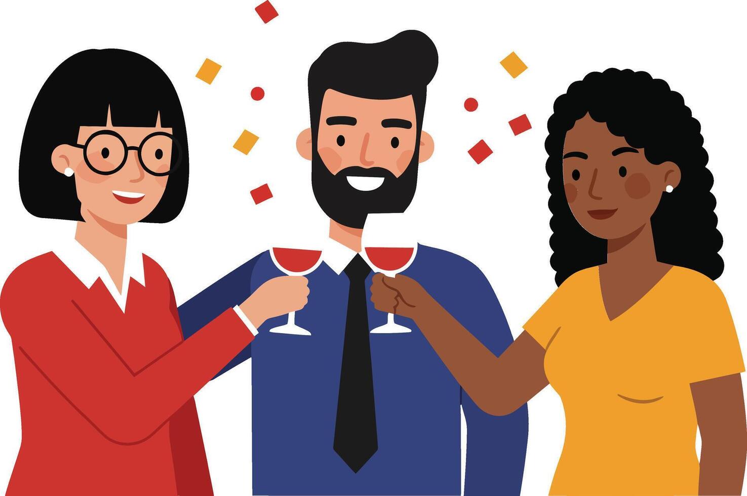 Group of friends celebrating with drinks in flat art style illustration vector