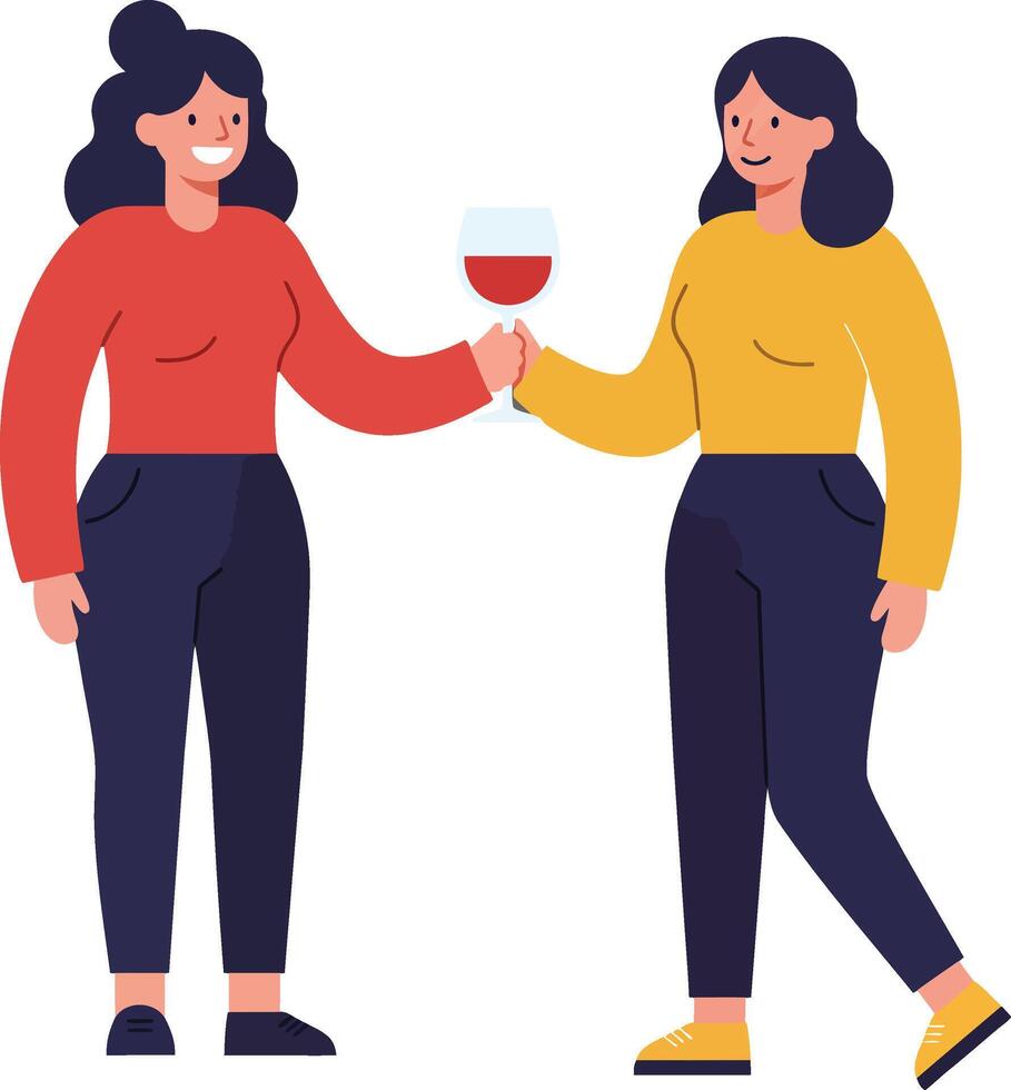 Two women celebrating with drinks in flat style art vector