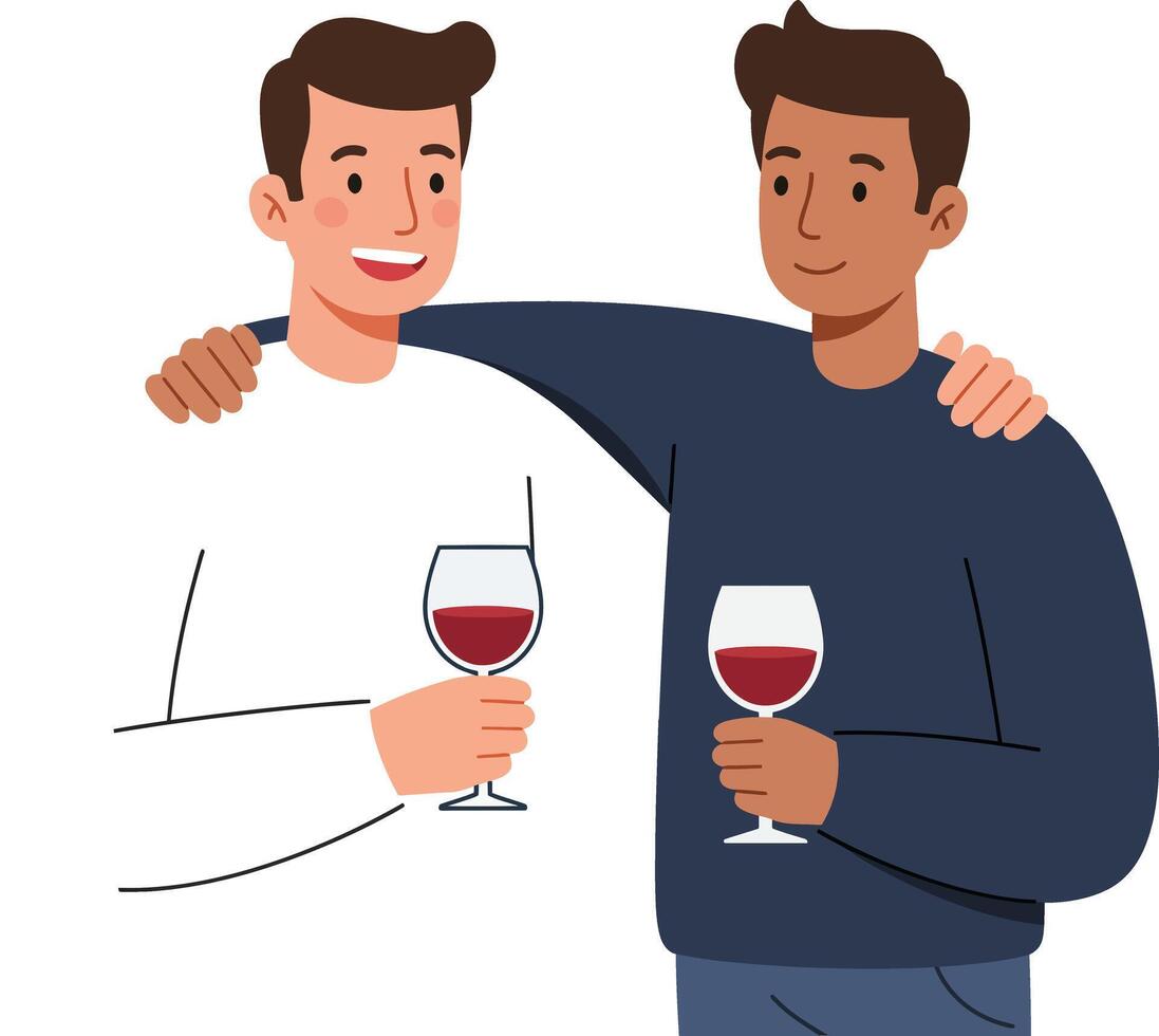 Two friends enjoying drinks in flat style illustration of celebration and friendship vector