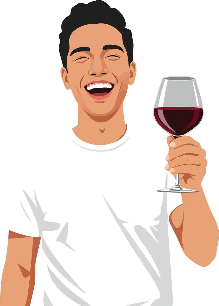 Happy man holding a glass of red wine in flat art vector
