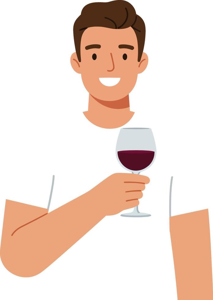Happy man holding a wine glass in flat minimal art vector