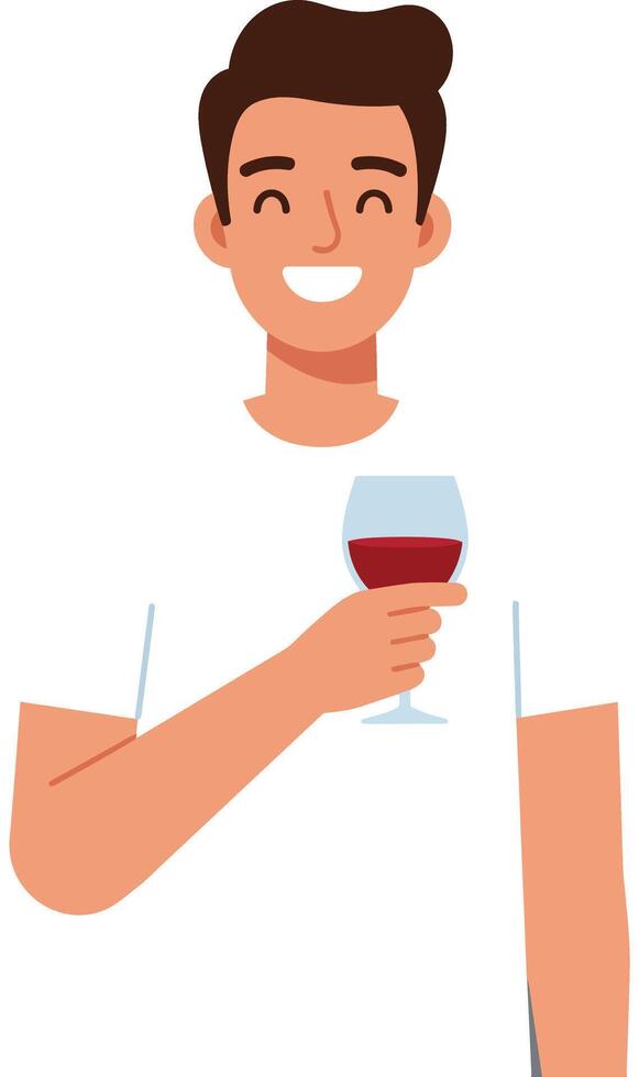 Happy man holding a glass of red wine in minimal illustration vector