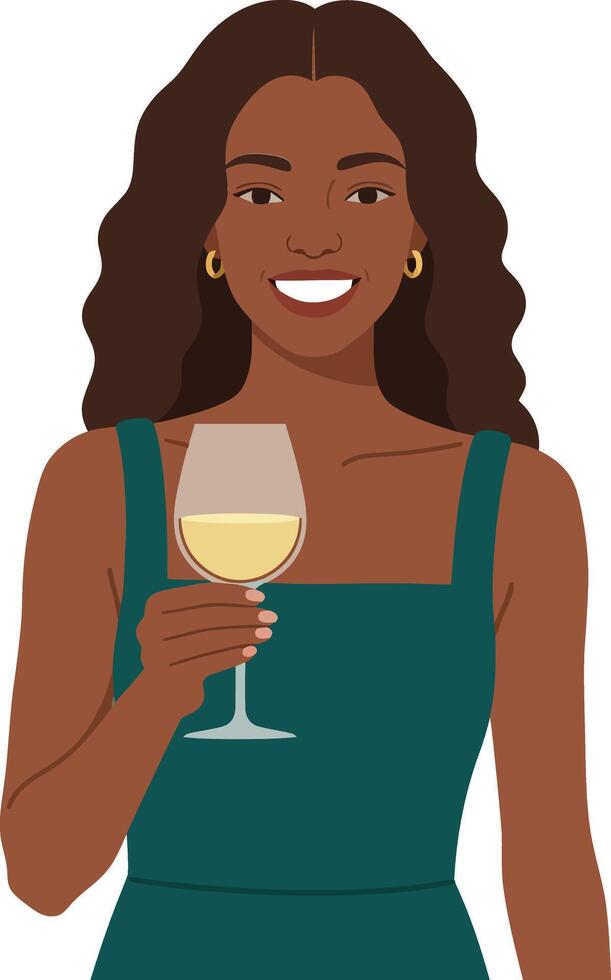 Woman holding a glass of white wine in minimal illustration style vector