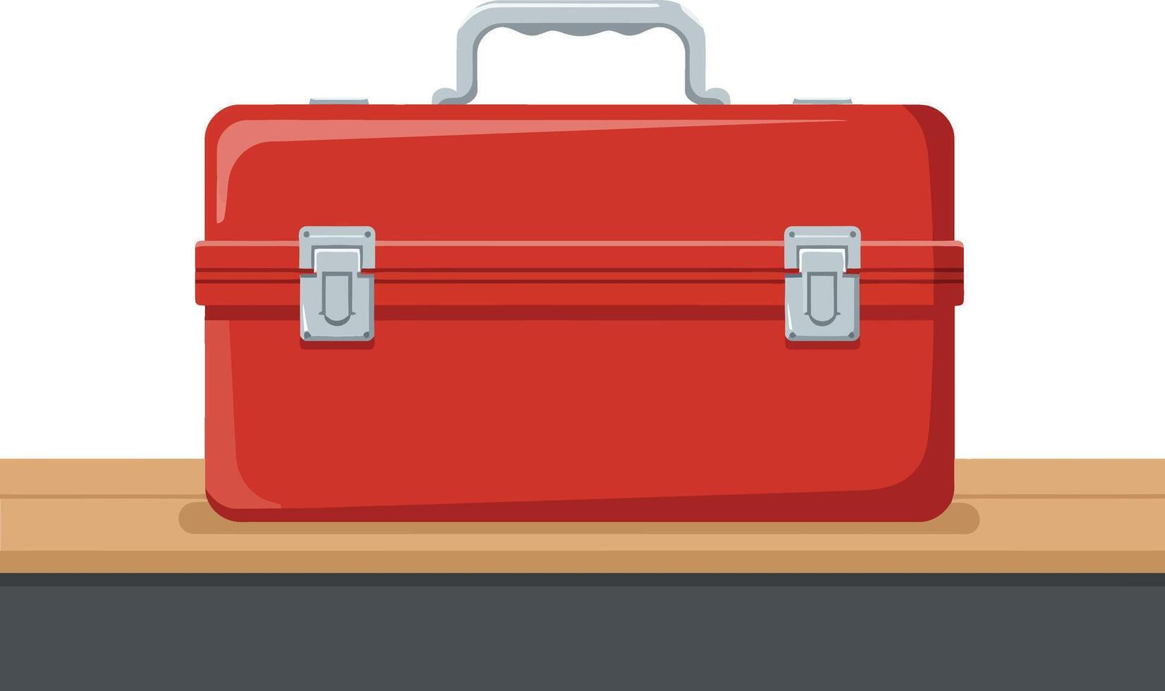 Red toolbox design with flat style on a wooden surface art vector