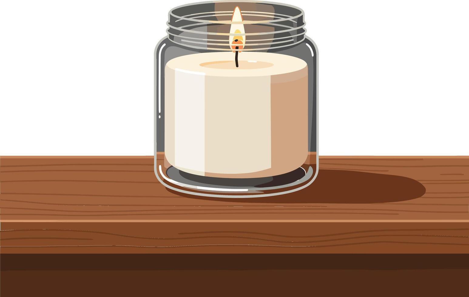 Candle in glass jar on wooden table minimalist illustration dqwdqd vector