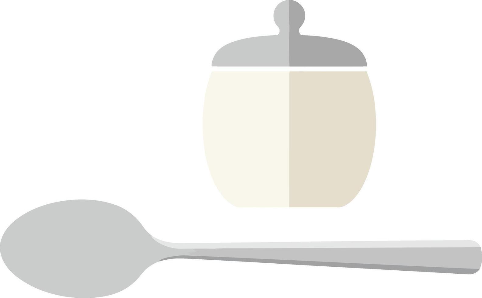Sugar bowl with spoon in flat minimal illustration vector