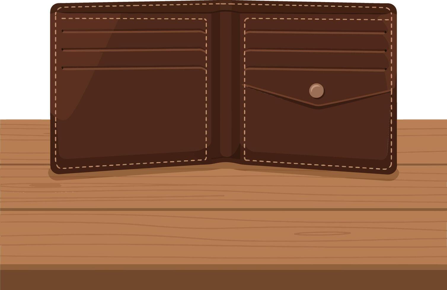 Brown leather wallet design in flat style with open pockets illustration vector