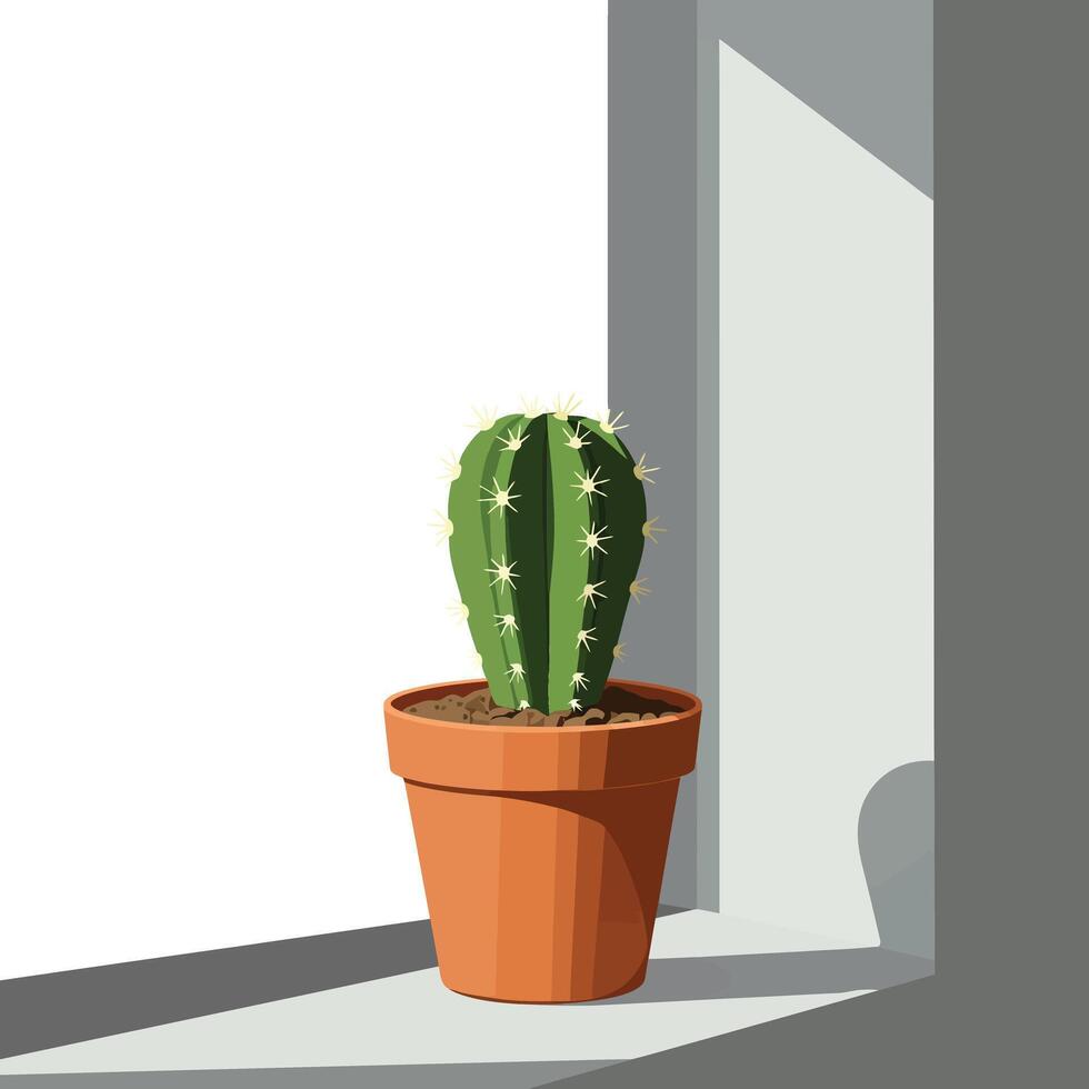 Cactus in a Pot with Flat Design Style for Contemporary Home Decor Art vector