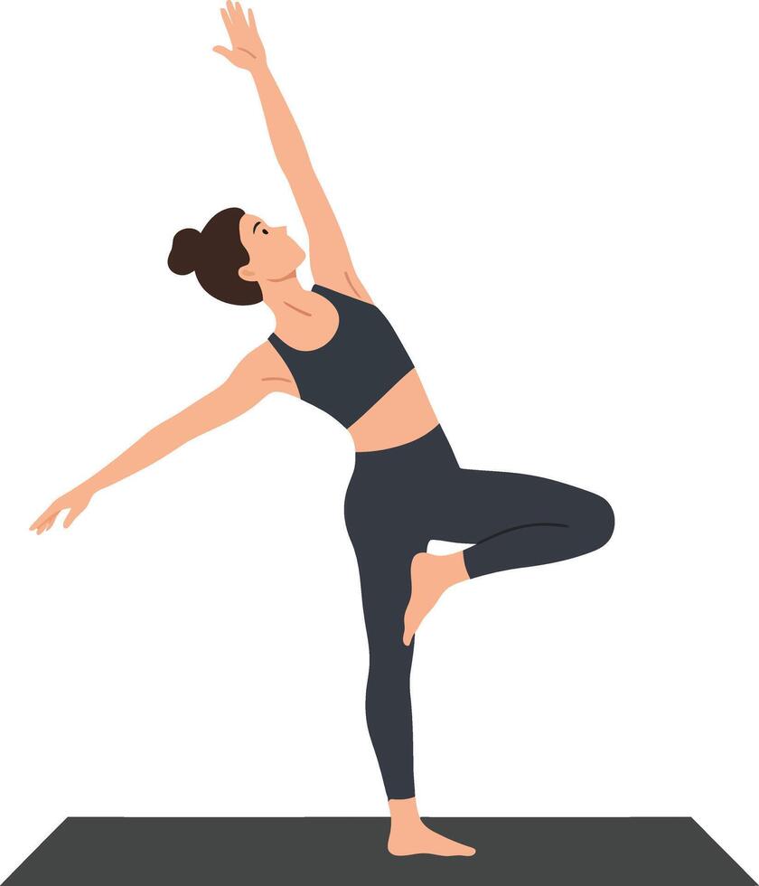 Yoga pose transition from balance to stretching in flat illustration vector