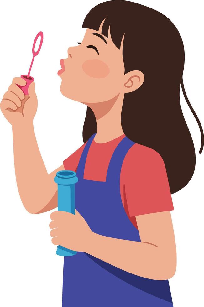 Girl blowing bubbles in a colorful flat style illustration vector