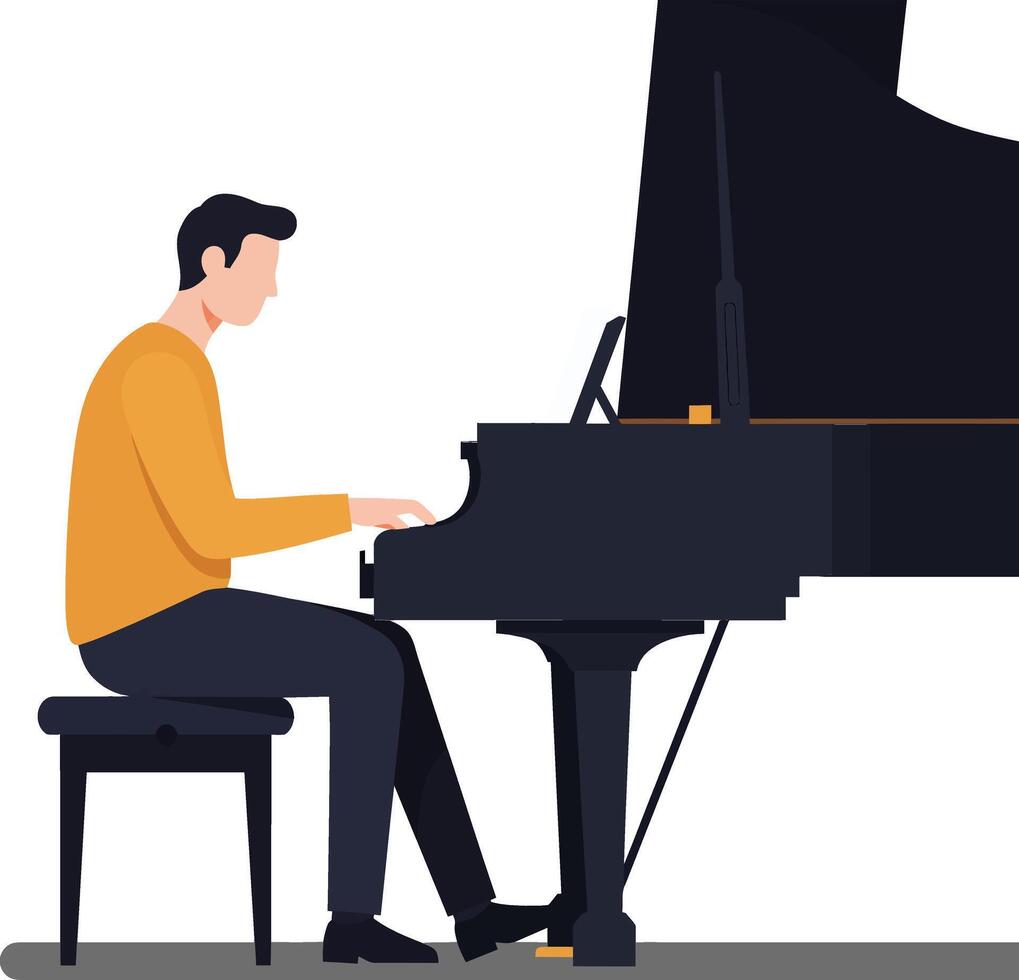 Man playing piano in a minimal flat style illustration vector