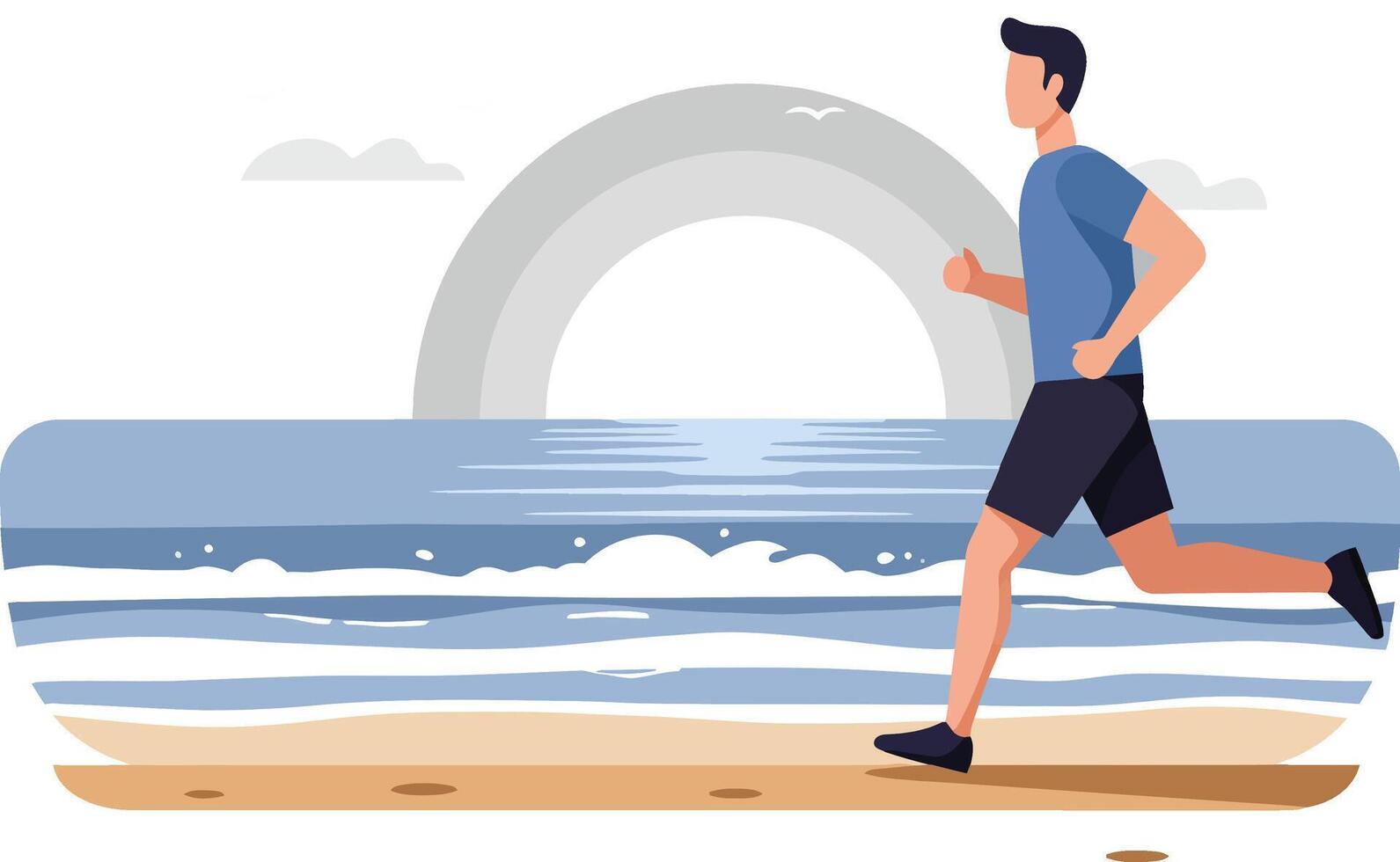 Runner along the beach in a minimal flat style illustration vector