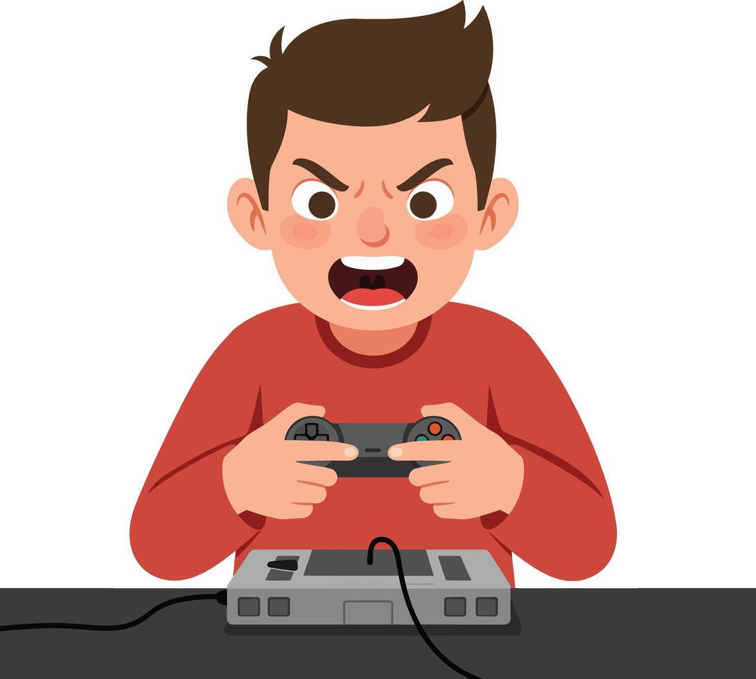Angry boy playing game in flat design art vector