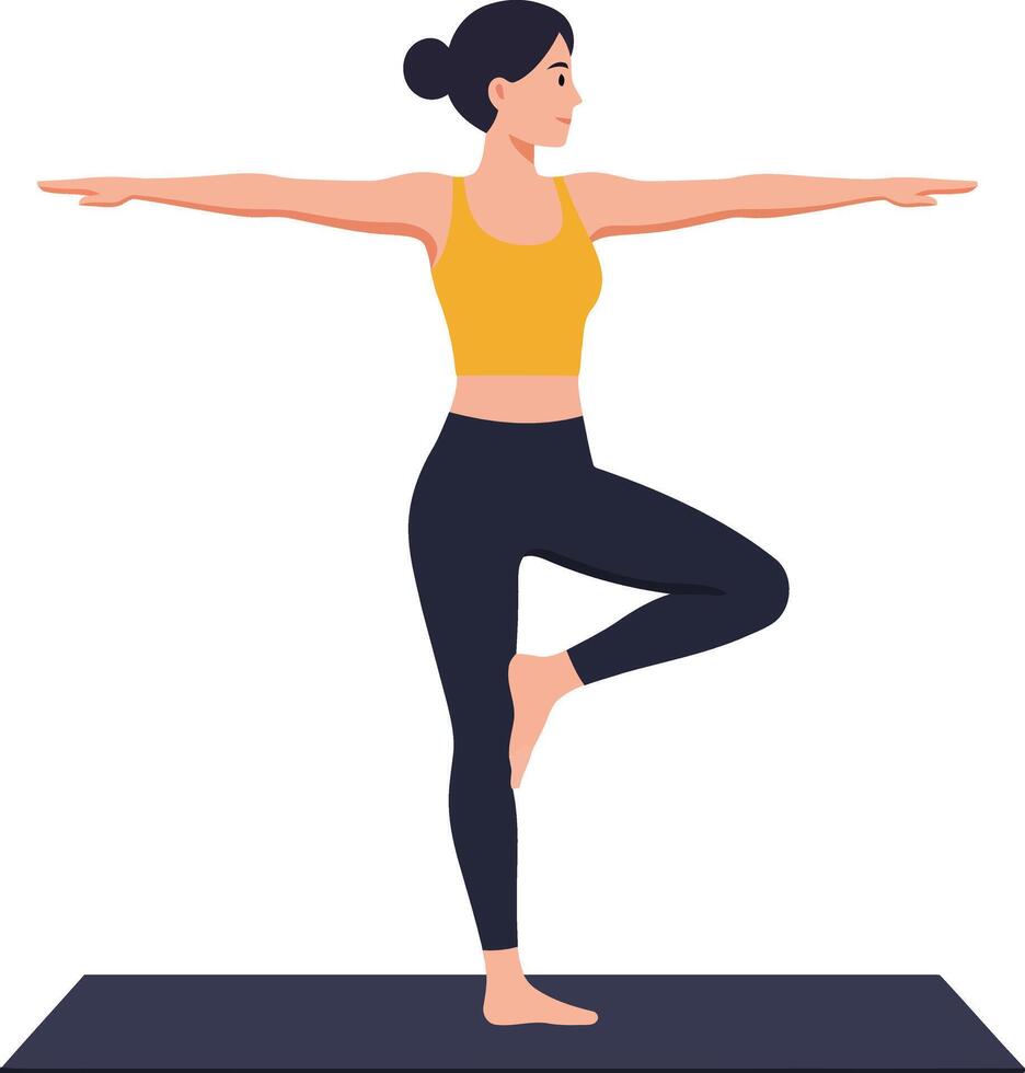 Woman practicing yoga in a balanced pose, flat design art vector