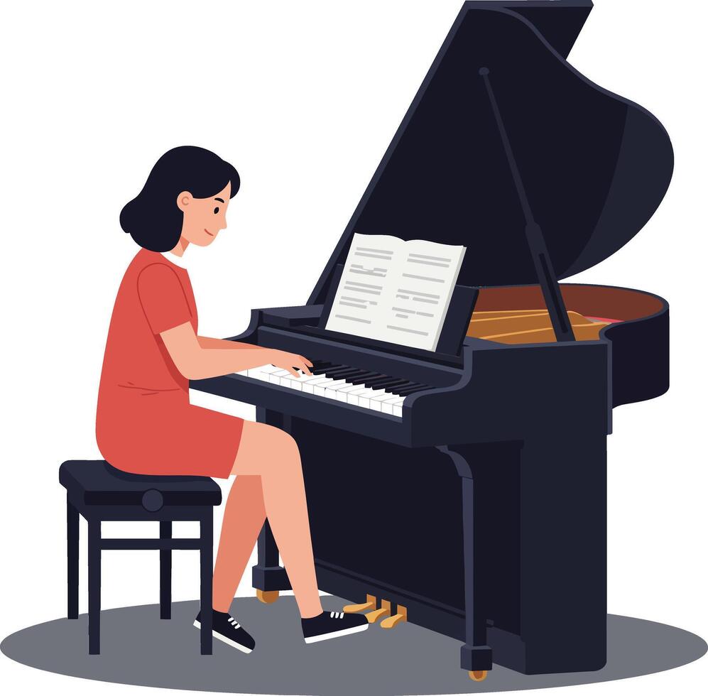 Woman playing piano in flat design style illustration vector