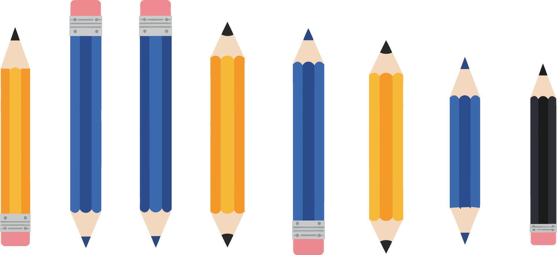Assorted colored pencils arranged in a row on a white background vector