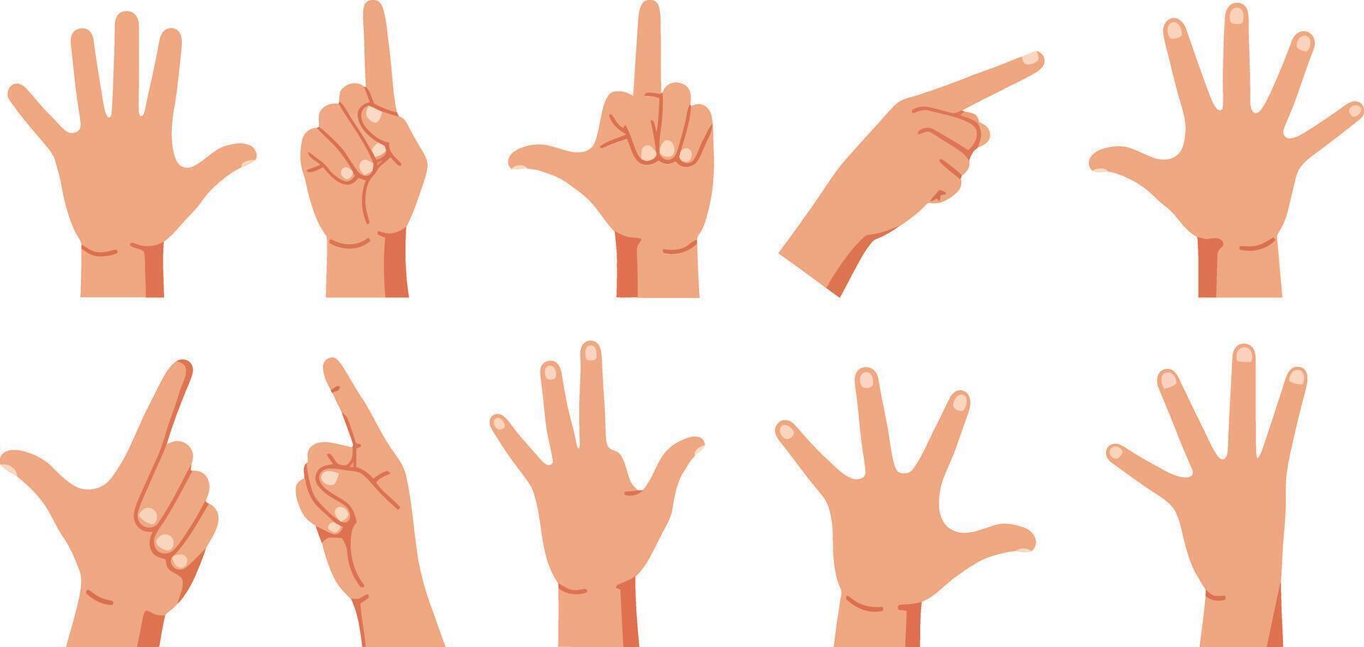 Various hand gestures demonstrating numbers and directions in sequential frames vector