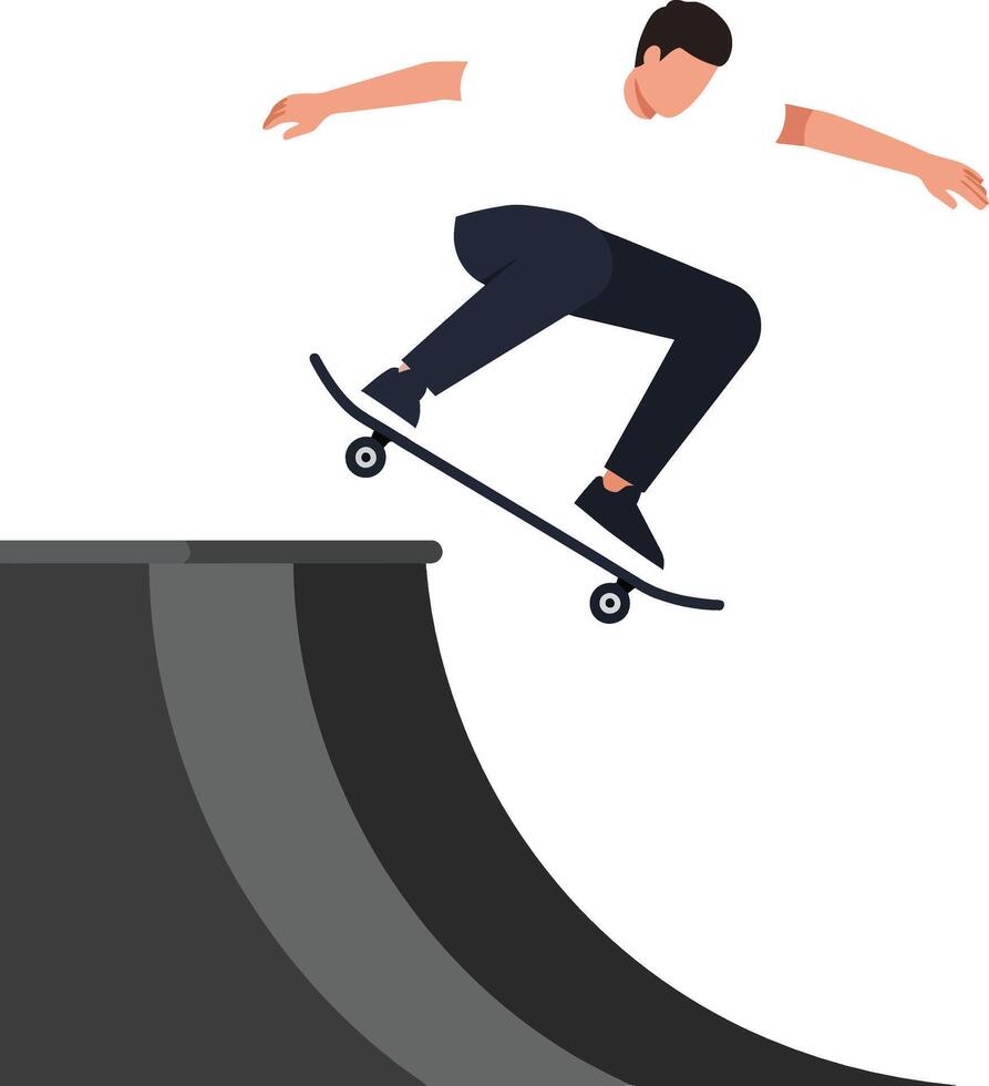 Skater performing an impressive trick on a half-pipe ramp in bright surroundings vector
