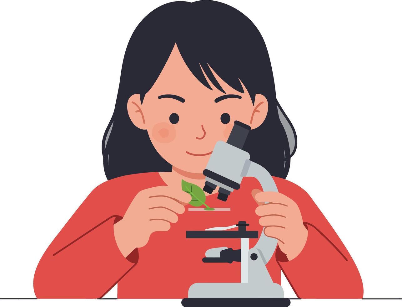 Young scientist examining a leaf sample under a microscope with focused expression vector