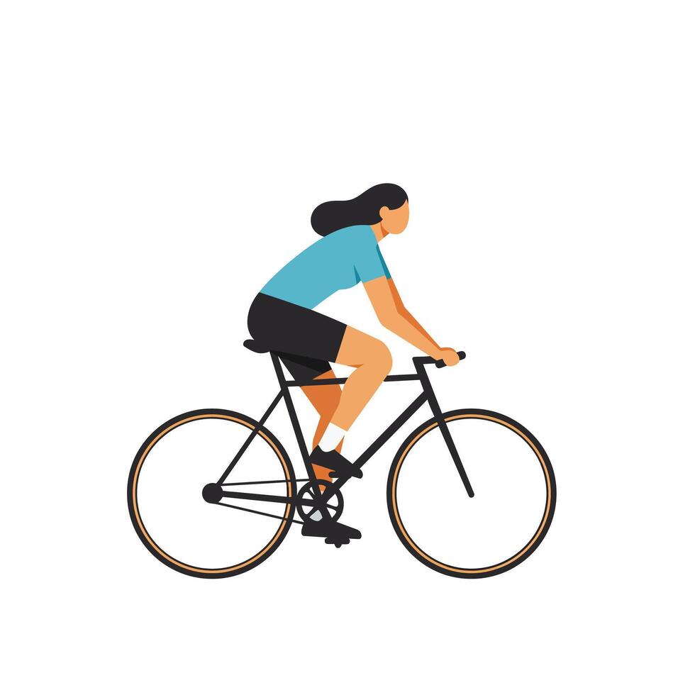 Woman riding a bicycle in a minimal flat design illustration vector
