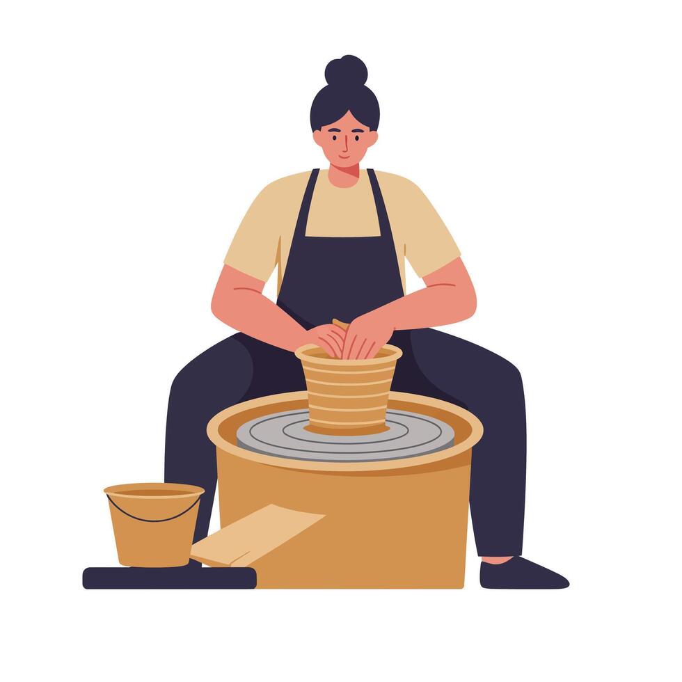 Pottery artist creating a vase on a wheel in flat art cqw vector
