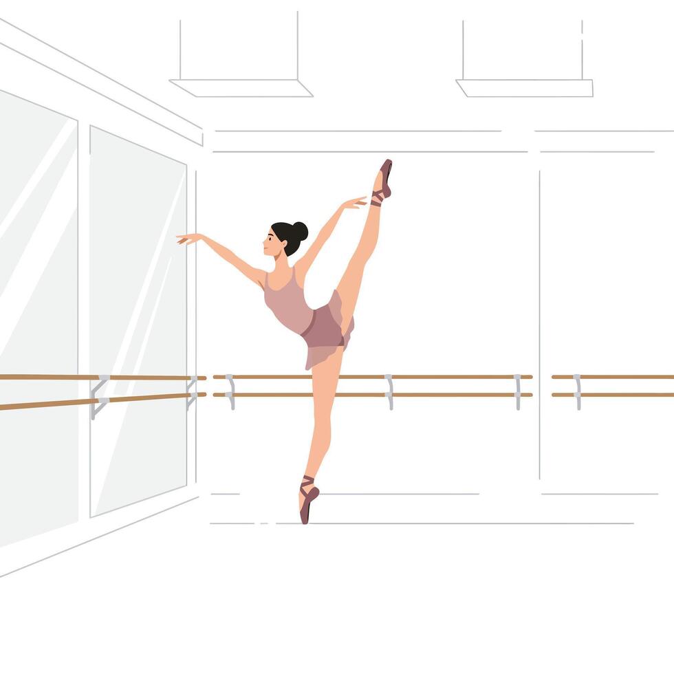Ballerina stretching in graceful pose with minimal design in elegant studio illustration vector