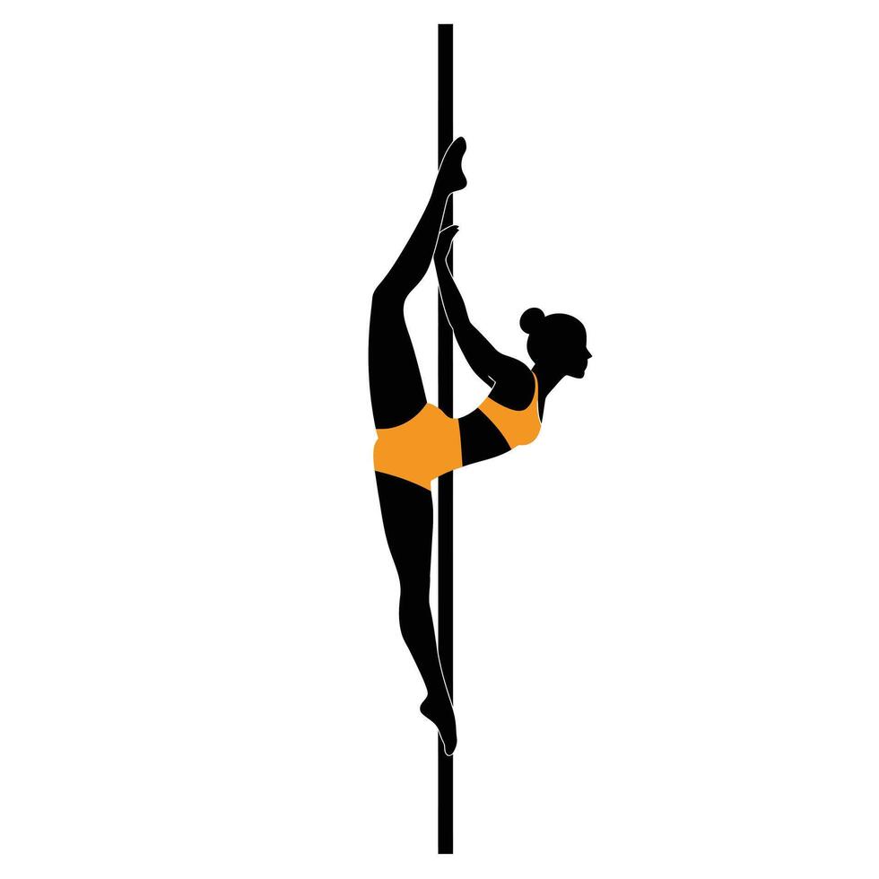 Pole dancer in dynamic pose, minimal design showcasing strength and elegance, art vector
