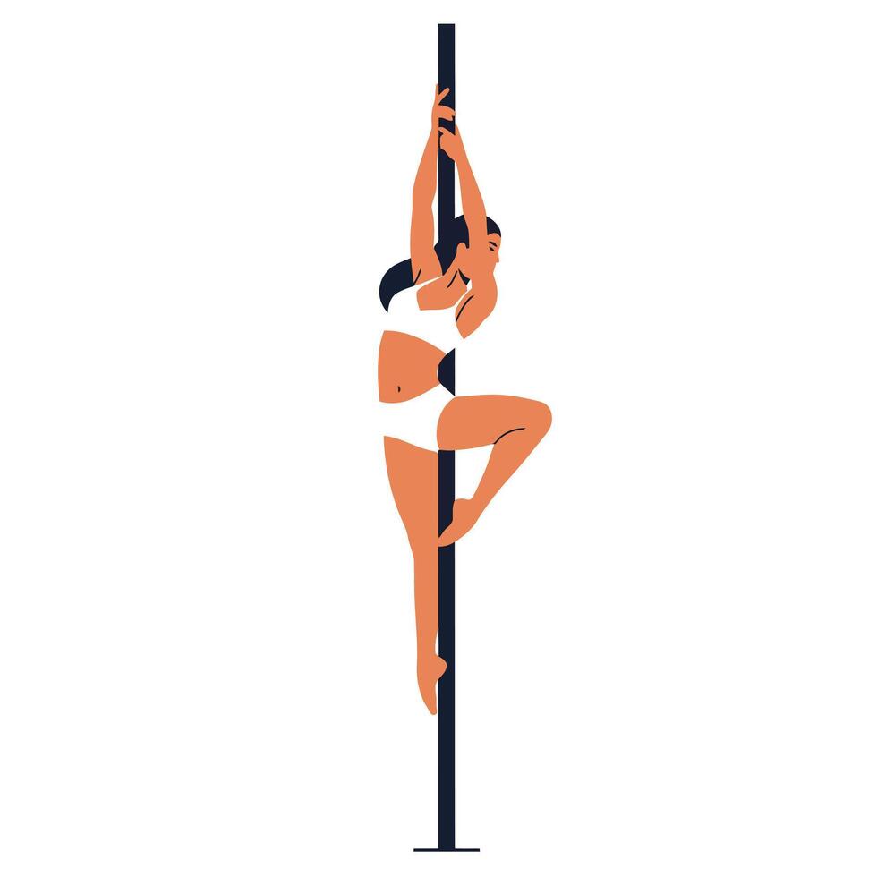 Dynamic pole dancer in action showcasing strength and grace in flat illustration vector